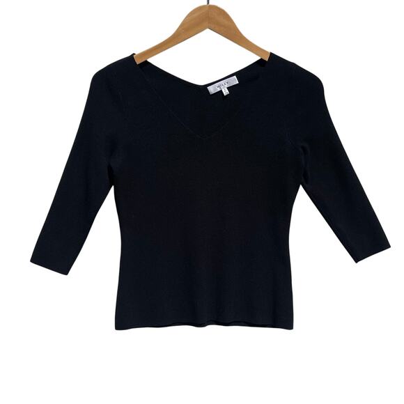 MILLY Women’s Black 3/4 Sleeve Vneck Pull Over Sweater Knit top small - Picture 1 of 3